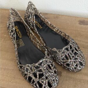 SHKICH Silver Sparkly Jelly Flats Women's Size 38(7.5) Bird Nest Shoes New